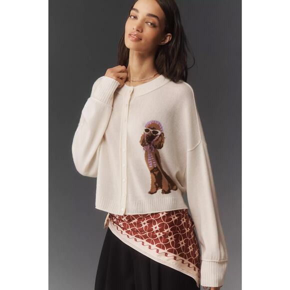 Anthropologie Sweaters - nwt by ANTHROPOLOGIE sz 1X The Goldie Cashmere blend cardigan dog edition
